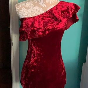 Red velvet off the shoulder mini dress